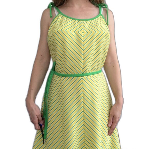 70s Yellow Chevron Striped Dress Summer Sun Vintage 13 - Picture 6 of 8